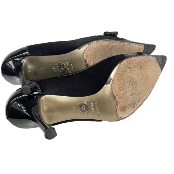 Dolce & Gabbana Logo decollete Pony Hair/Patent Leather Cap Toe Heels Pumps 7,5 - Picture 10 of 11